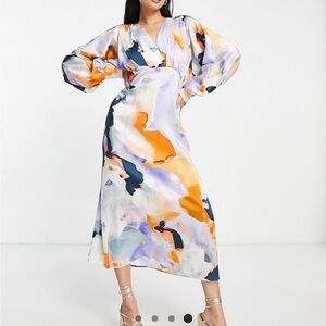 River Island Abstract Patterned Silk Midi Dress